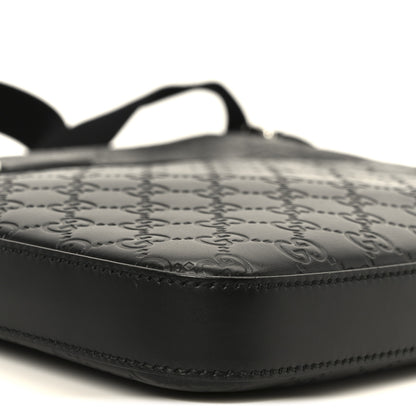 Gucci Guccissima Signature Medium Flat Messenger Bag Black 10 of 11