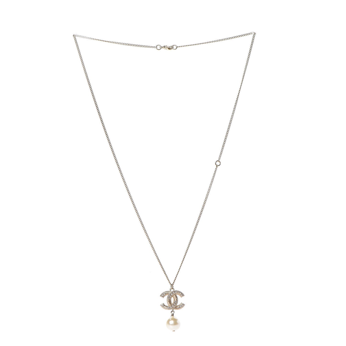 Pearl CC Drop Necklace Gold