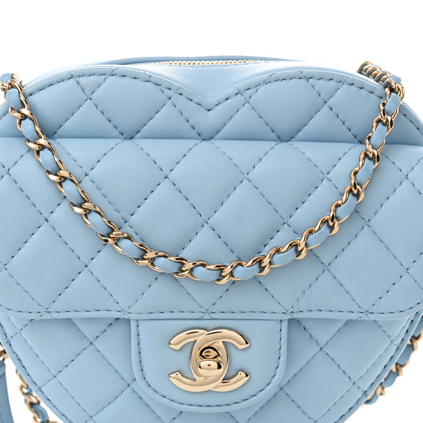 Lambskin Quilted CC In Love Heart Bag Light Blue