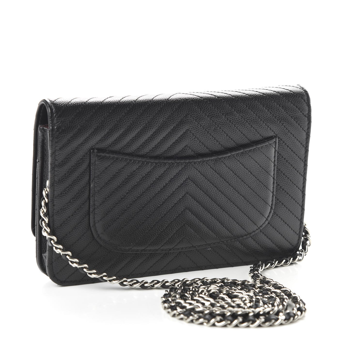 Caviar Chevron Quilted Wallet On Chain WOC Black