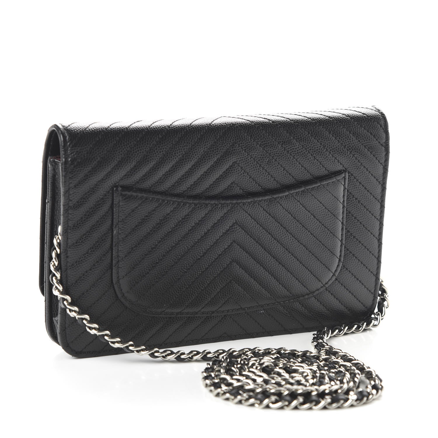 Chanel Caviar Chevron Quilted Wallet On Chain WOC Black 3 of 11