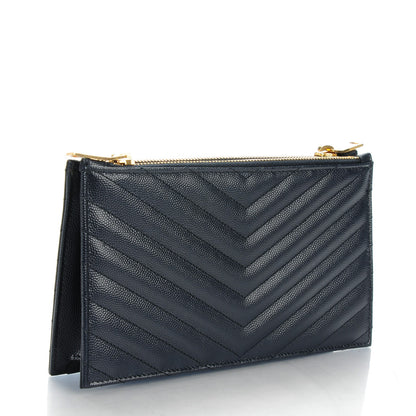 Saint Laurent Grain De Poudre Matelasse Chevron Monogram Wallet Navy 3 of 7