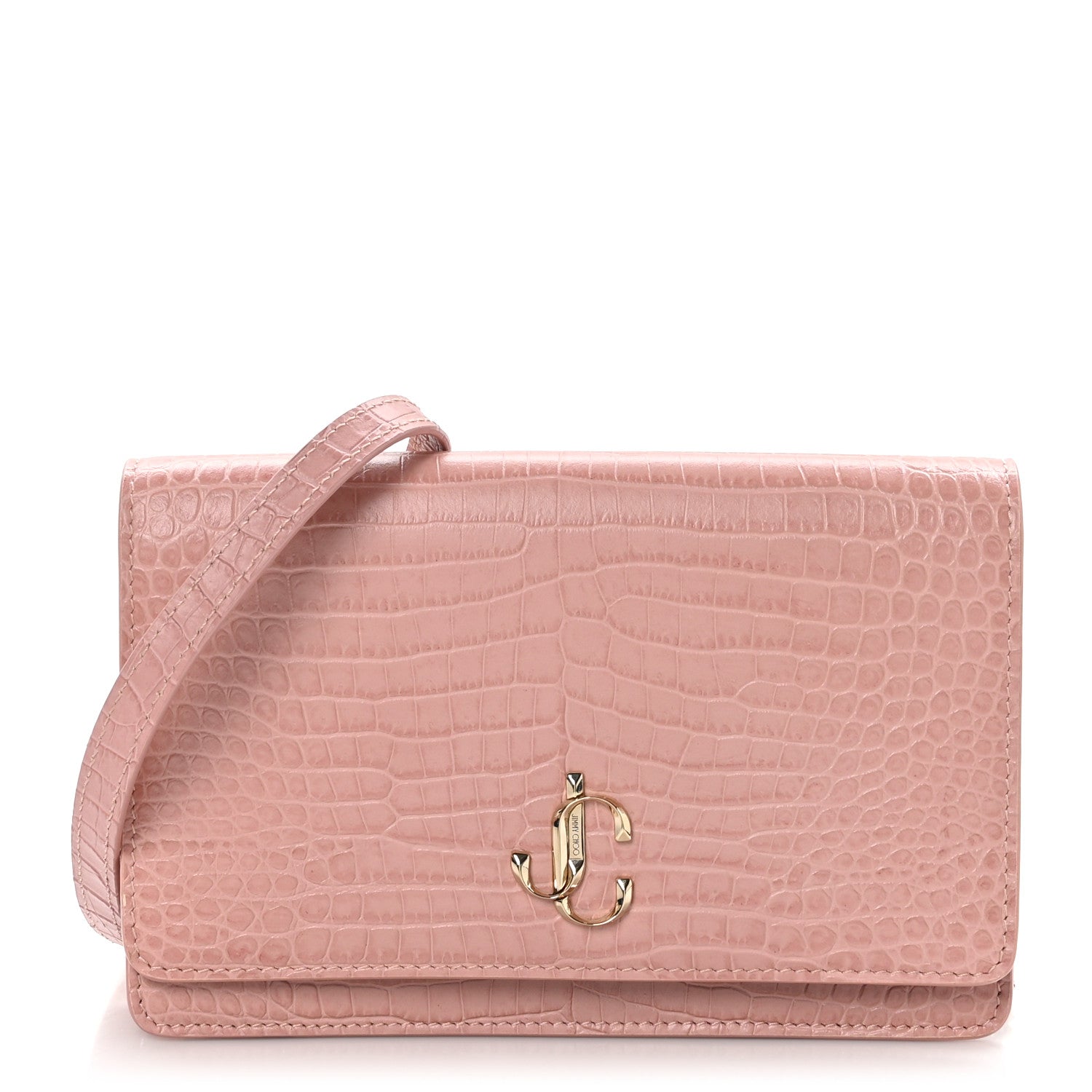 Jimmy Choo Calfskin Crocodile Embossed Palace Crossbody Blush 1 of 10