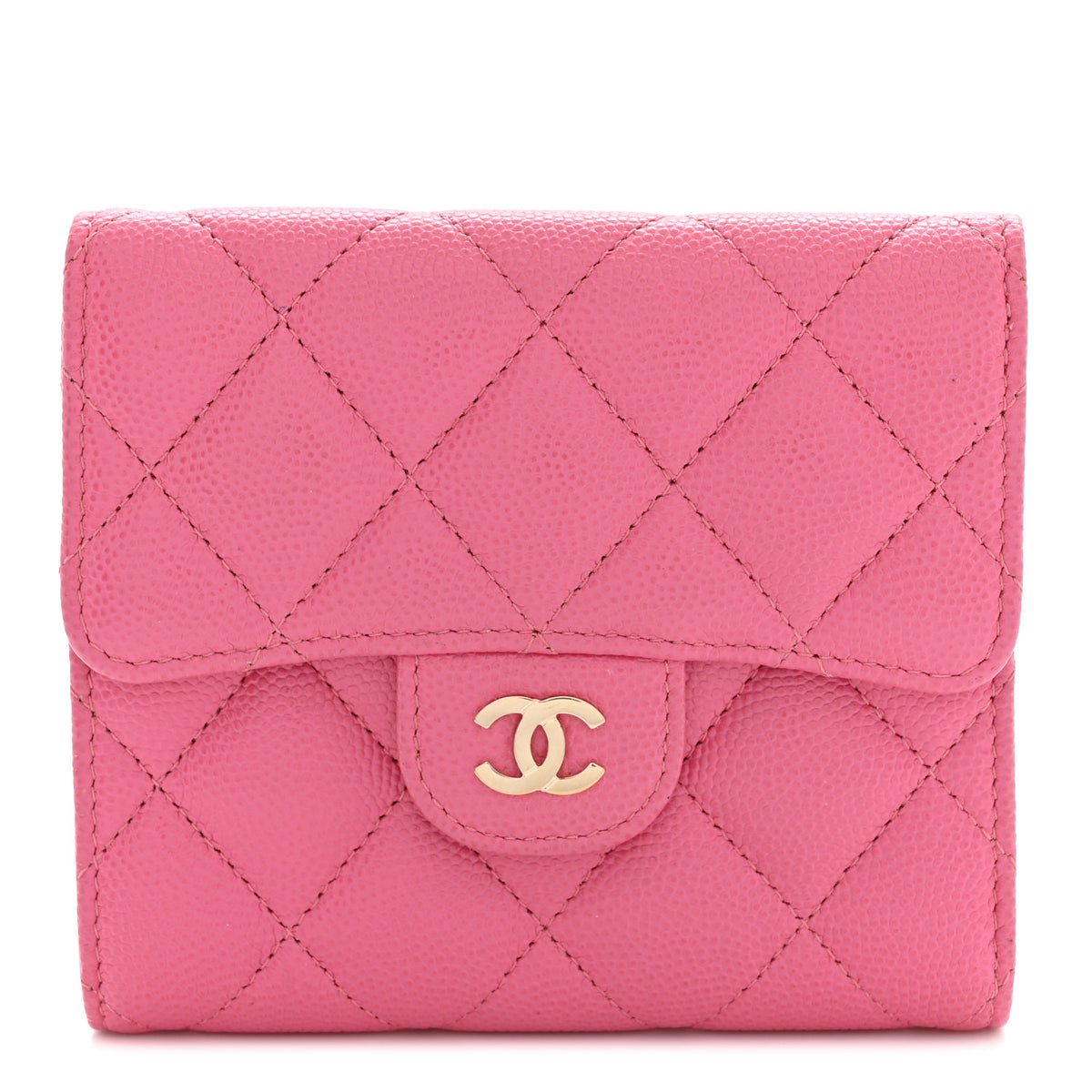 Caviar Quilted Compact Flap Wallet Pink