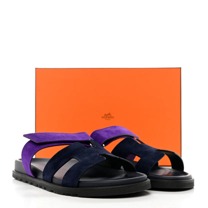 Hermes Suede Goatskin Womens Chypre Sandals 42 Marine Violet Majorette 9 of 9
