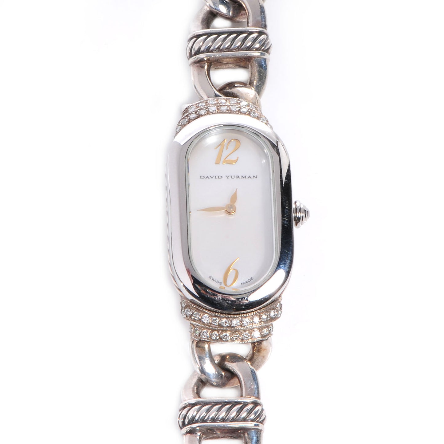 Stainless Steel Sterling Silver Diamond Mother of Pearl 20mm Madison Cable Quartz Watch