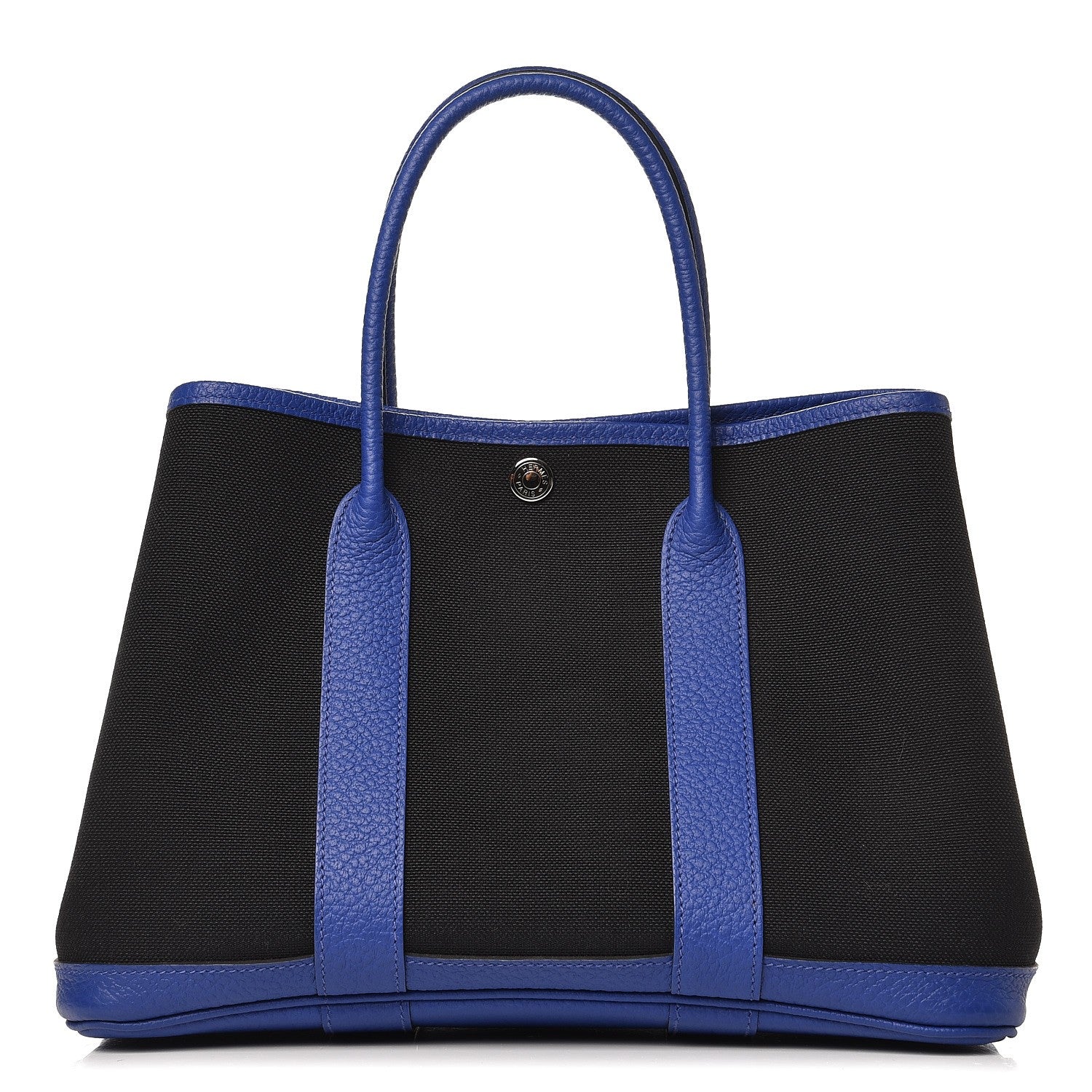 Hermes Toile Militaire Vache Country Garden Party Tote 30 Noir Bleu Electrique 1 of 7