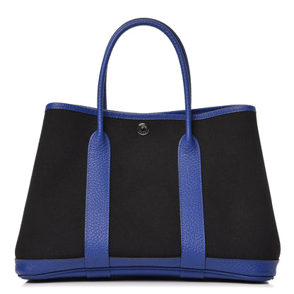 Hermes Toile Militaire Vache Country Garden Party Tote 30 Noir Bleu Electrique 1 of 7