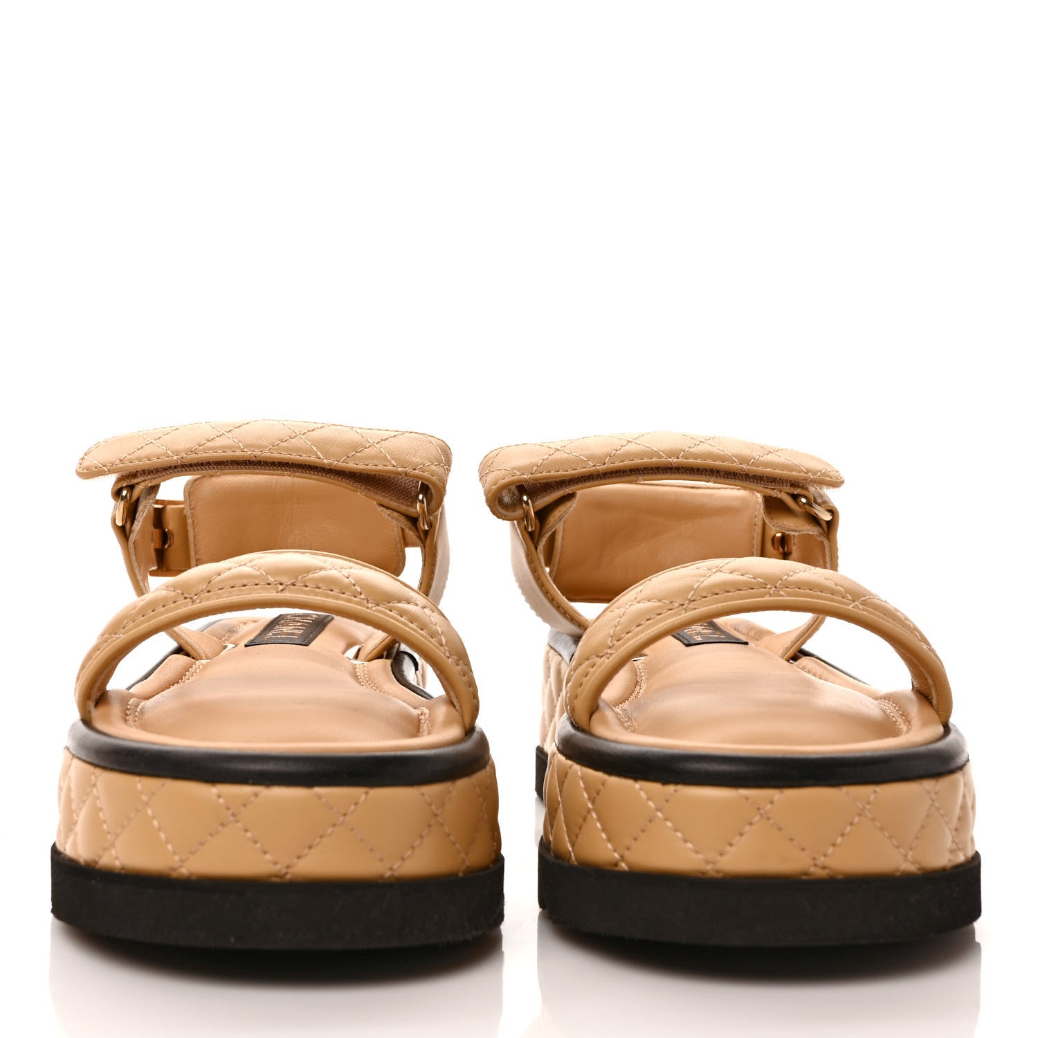 Chanel Lambskin Quilted Platform Sandals 37 Beige Black 2 of 10