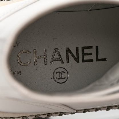 Chanel Crackled Calfskin Pearl Chain CC Combat Short Boots 37 White 8 of 13