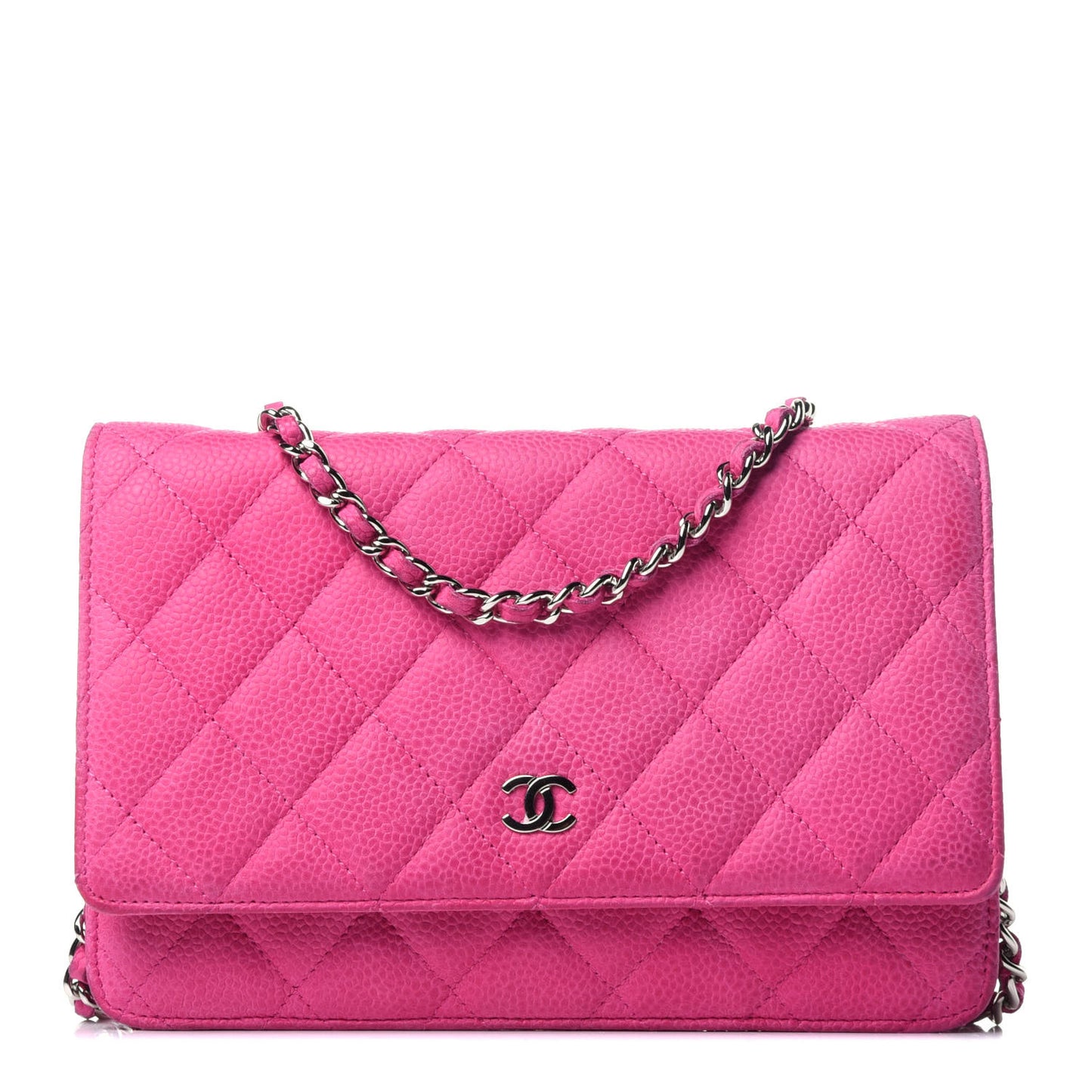 Iridescent Caviar Quilted Wallet on Chain WOC Pink