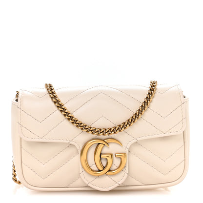 Gucci Calfskin Matelasse Super Mini GG Marmont Shoulder Bag White 1 of 11
