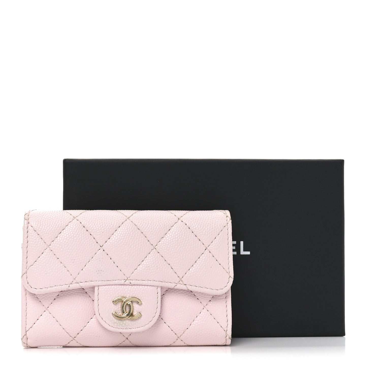 Caviar Quilted Flap Card Holder Wallet Light Pink