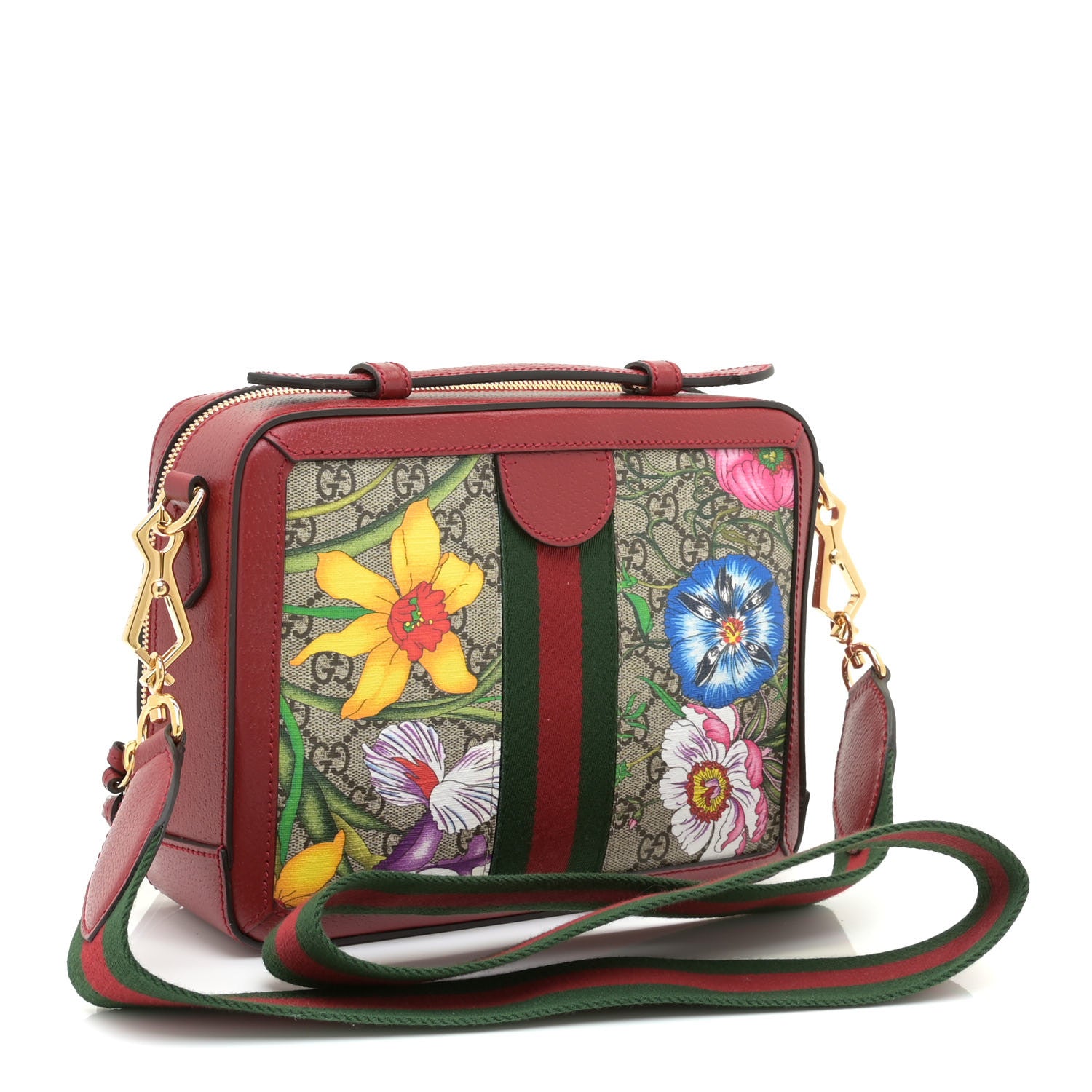 Gucci GG Supreme Monogram Flora Web Small Ophidia Top Handle Shoulder Bag Hibiscus Red 3 of 10