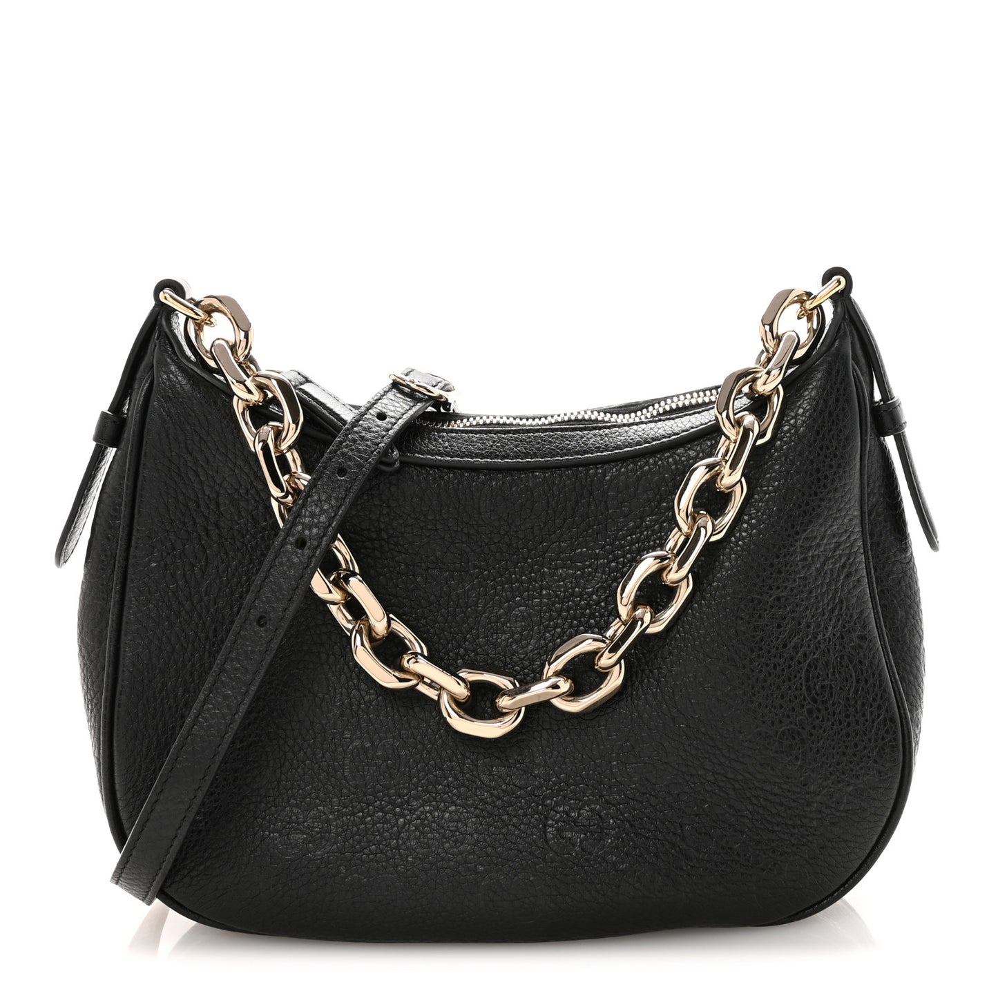 GG Grainy Calfskin Emblem Small Half Moon Shoulder Bag Black