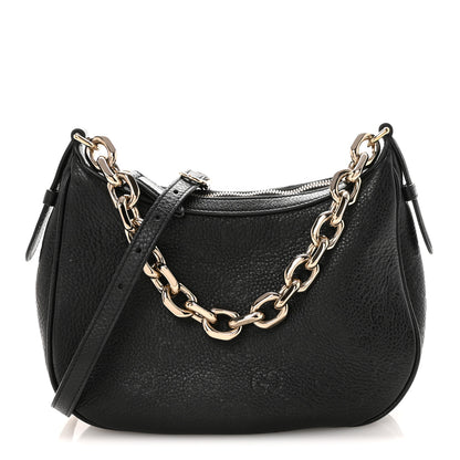 Gucci GG Grainy Calfskin Emblem Small Half Moon Shoulder Bag Black 1 of 10