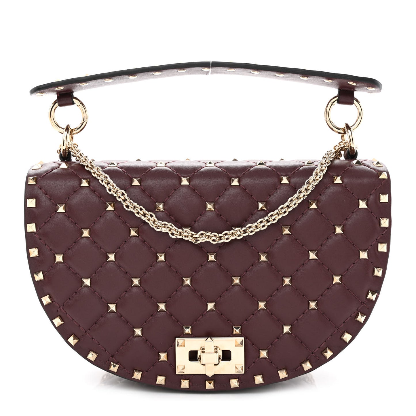 Nappa Medium Rockstud Spike Halfmoon Saddle Bag Rubin