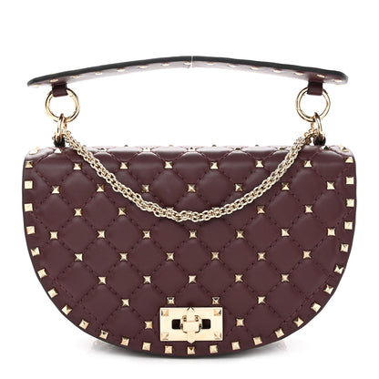 Valentino Garavani Nappa Medium Rockstud Spike Halfmoon Saddle Bag Rubin 1 of 9