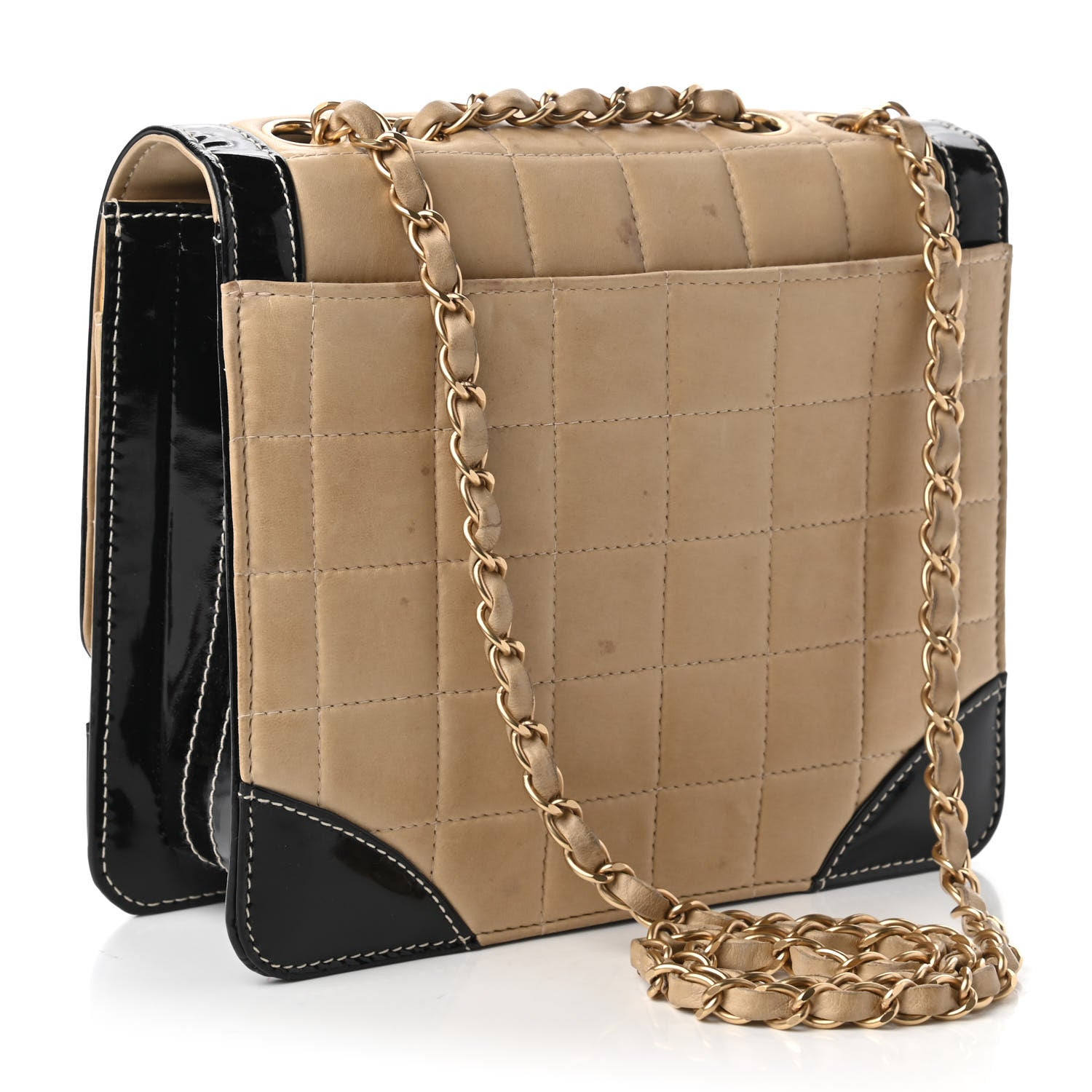 Chanel Lambskin Patent Chocolate Bar Flap Beige Black 3 of 11