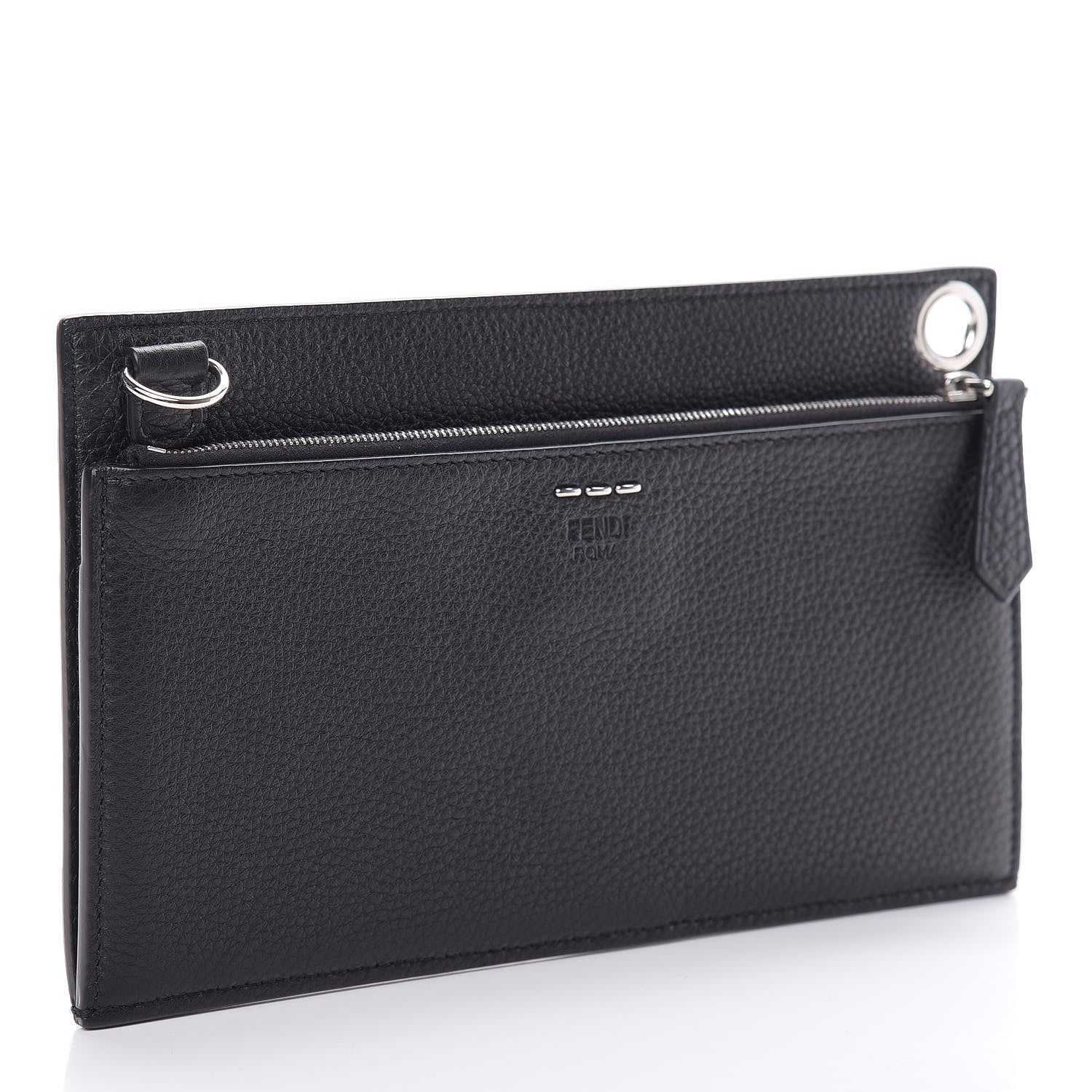 Fendi Cuoio Romano Glazed Fabric FF 1974 Mini Flat Pouch Black 3 of 8
