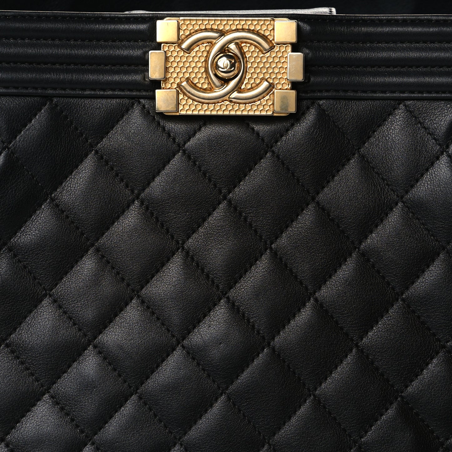 Calfskin Quilted Large Boy Tote Black