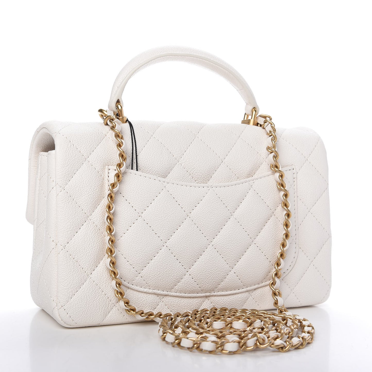 Caviar Quilted Mini Top Handle Rectangular Flap White