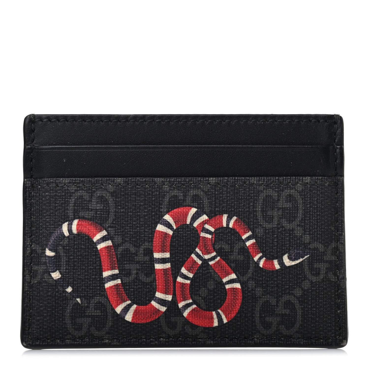 Gucci GG Supreme Monogram Kingsnake Card Holder Black Grey 1 of 4