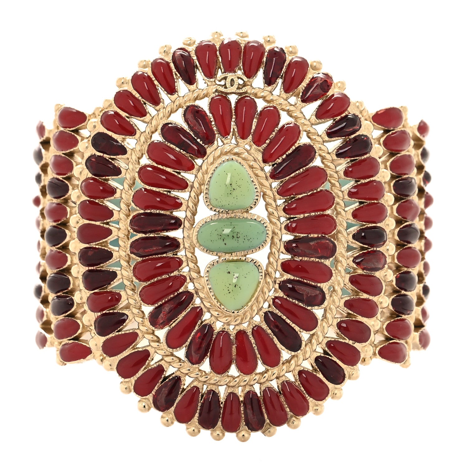 Chanel Resin Gripoix Pearl CC Cuff Maroon Multicolor 1 of 5