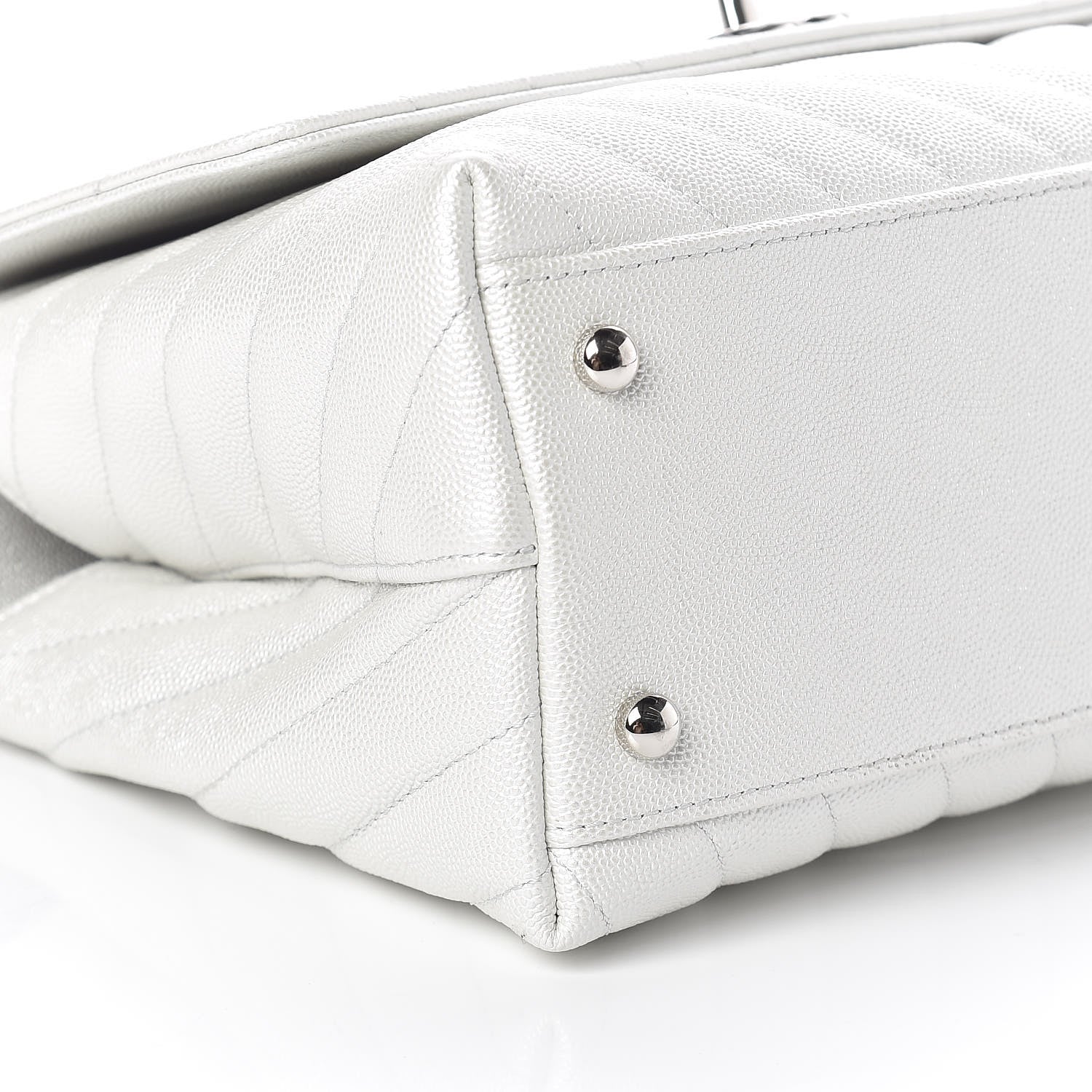 Chanel Iridescent Caviar Chevron Quilted Small Coco Handle Flap White 9 of 10