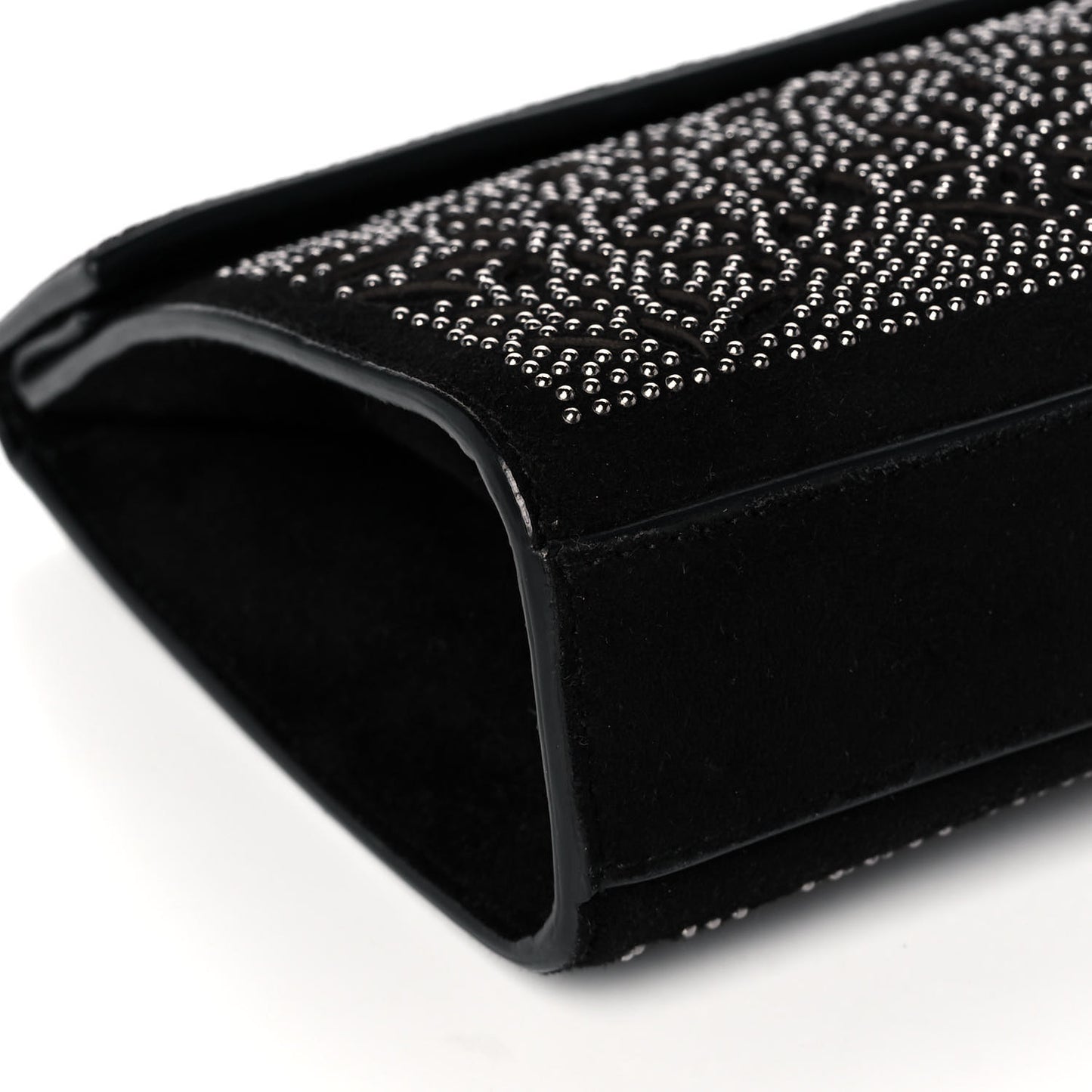Suede Studded Foldover Clutch Black