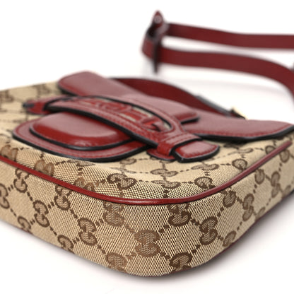 Gucci Monogram Pebbled Calfskin Web Small Dressage Shoulder Bag Red 10 of 12