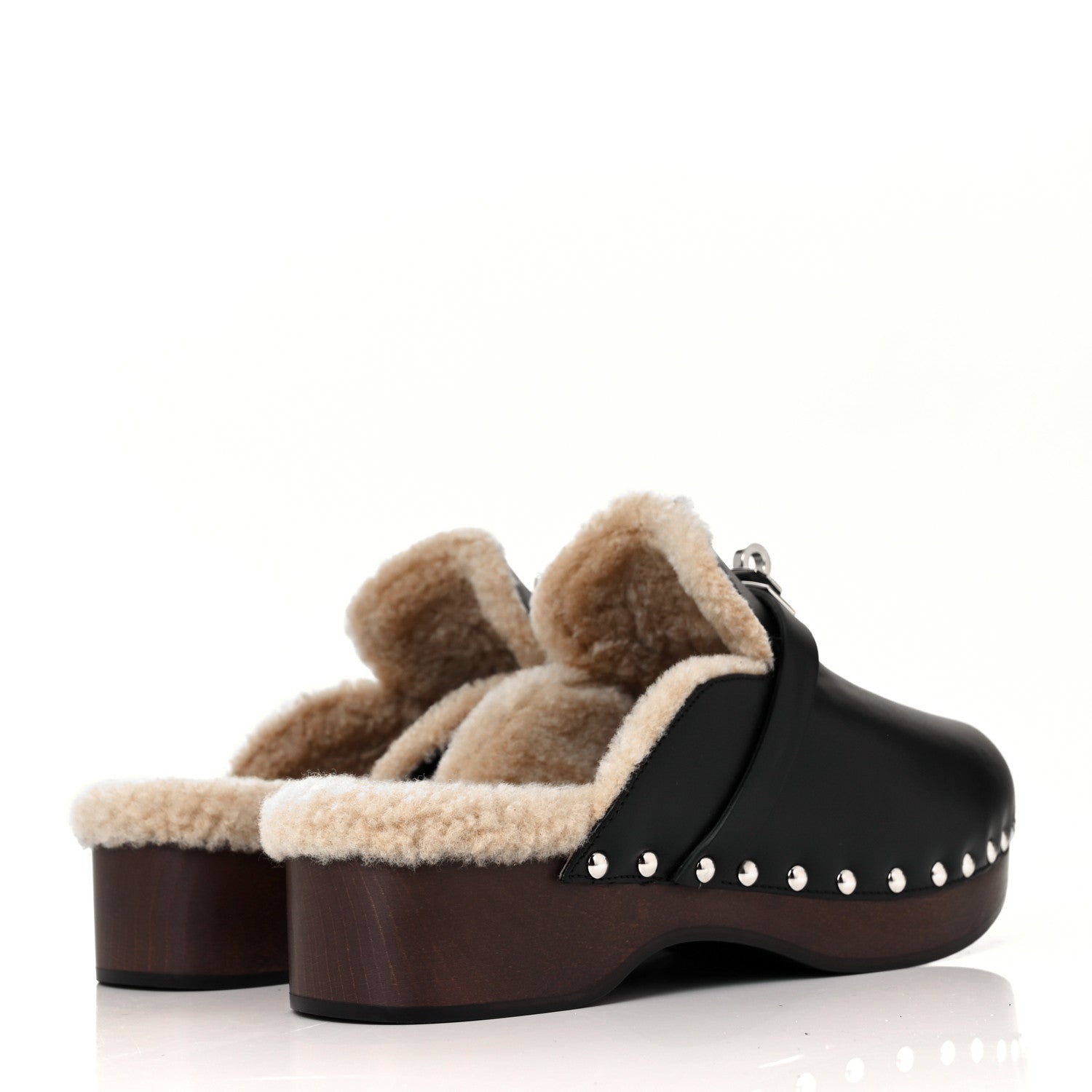 Hermes Calfskin Woolskin Carlotta Mules 37 Black 4 of 8