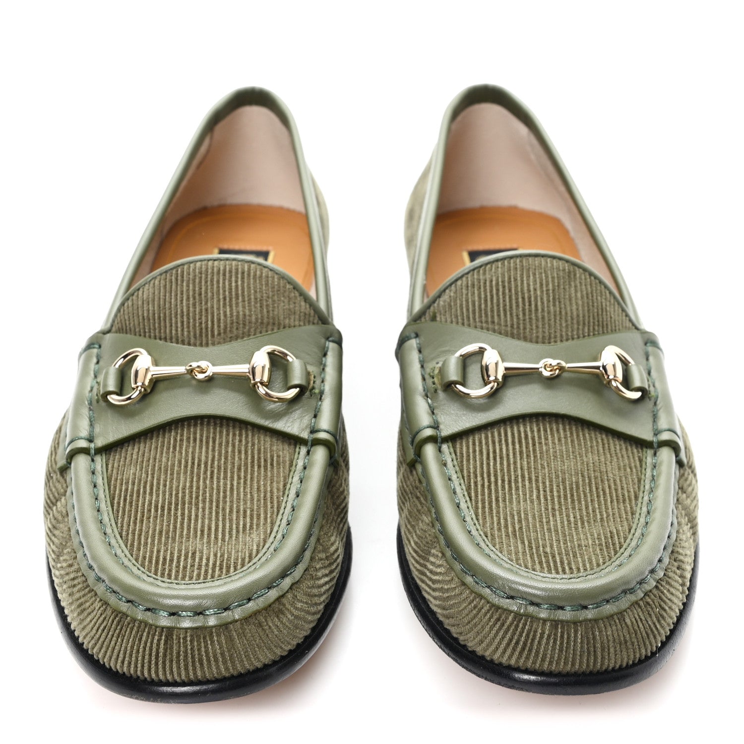 Gucci Corduroy Womens 1953 Horsebit Loafers 37.5 Sweet Military 3 of 9