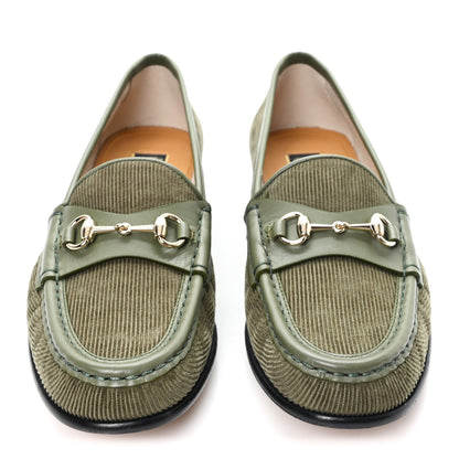 Gucci Corduroy Womens 1953 Horsebit Loafers 37.5 Sweet Military 3 of 9