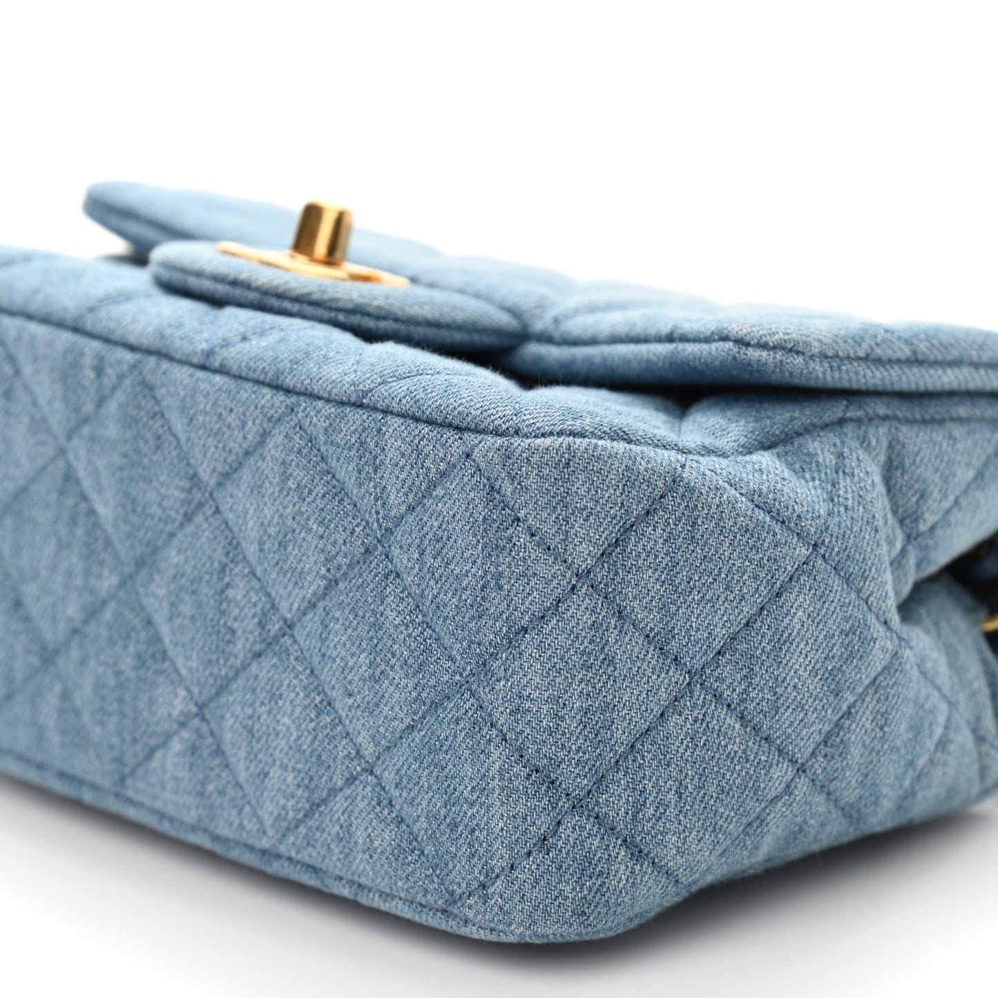 Denim Quilted Mini Pearl Crush Flap Blue