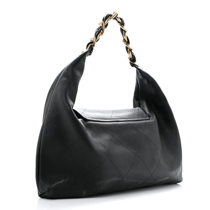Chanel Shiny Calfskin Quilted Maxi Chain Hobo Black 3 of 13