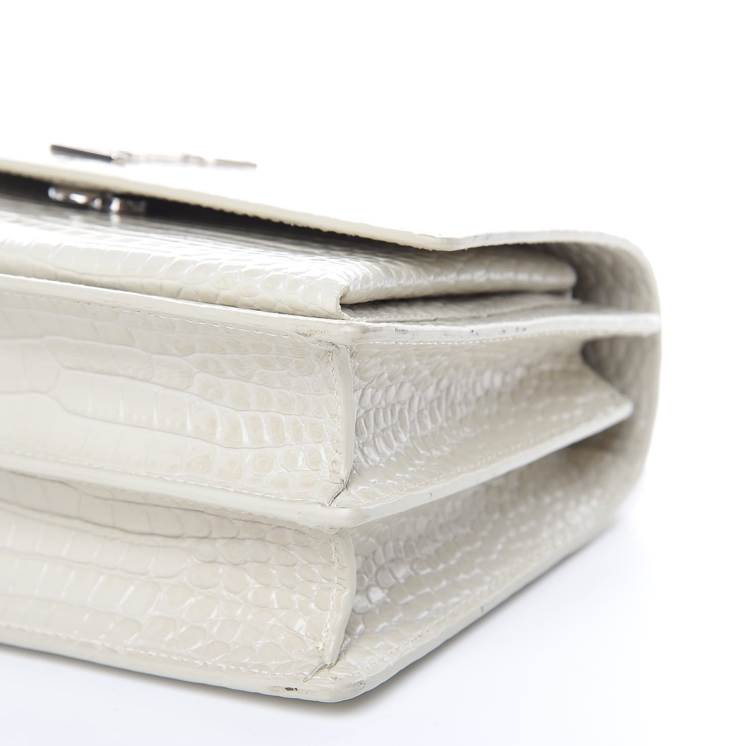 Saint Laurent Calfskin Crocodile Embossed Medium Monogram Sunset Icy White 9 of 11