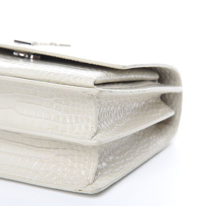 Saint Laurent Calfskin Crocodile Embossed Medium Monogram Sunset Icy White 9 of 11