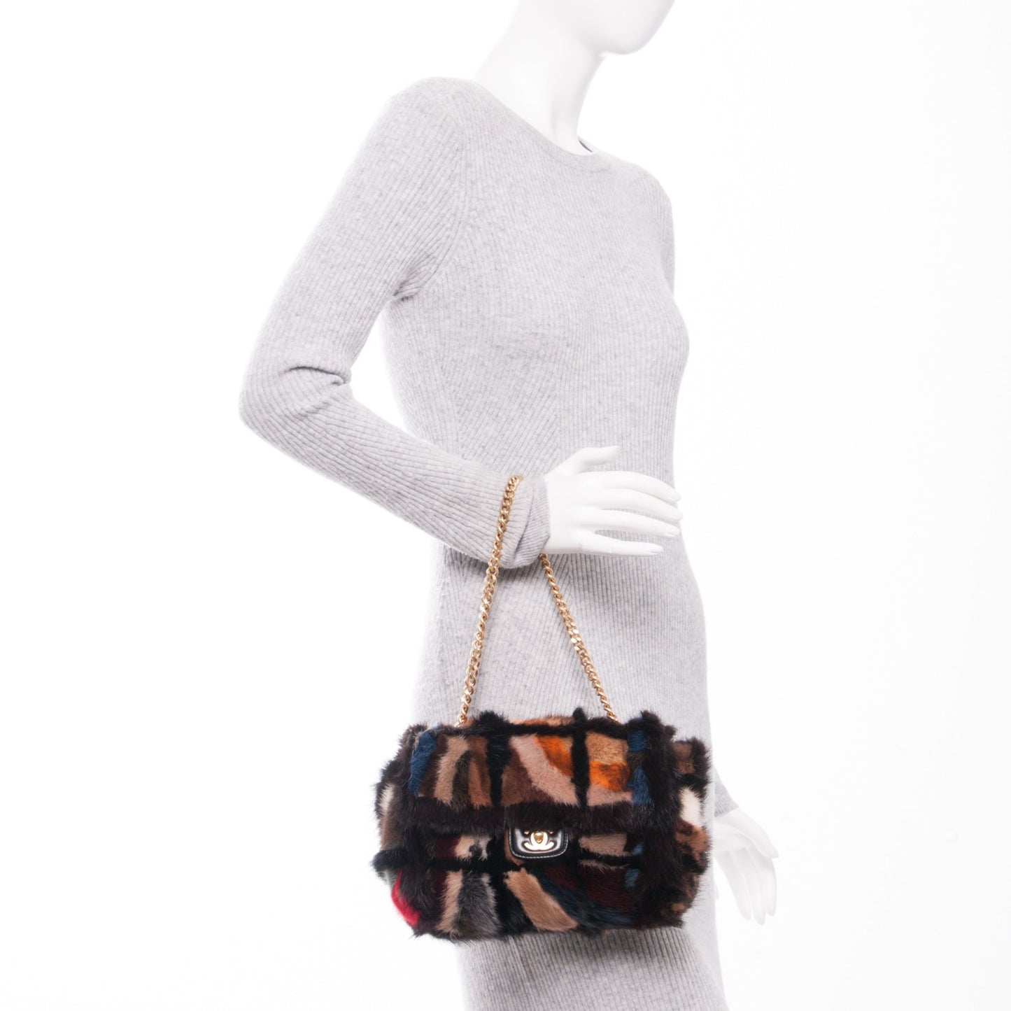 Mink Fur Medium Single Flap Multicolor
