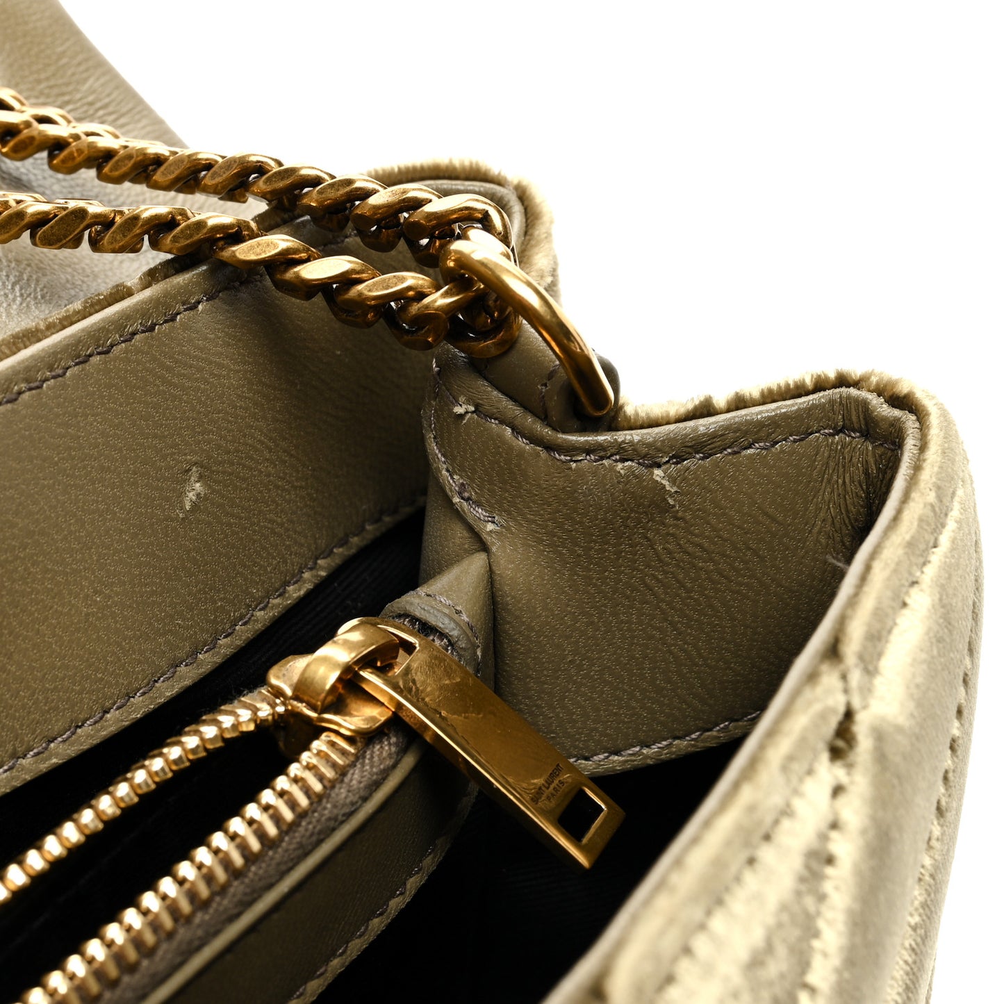 Velvet Y Quilted Monogram Small Loulou Chain Satchel Dark Vintage Olive