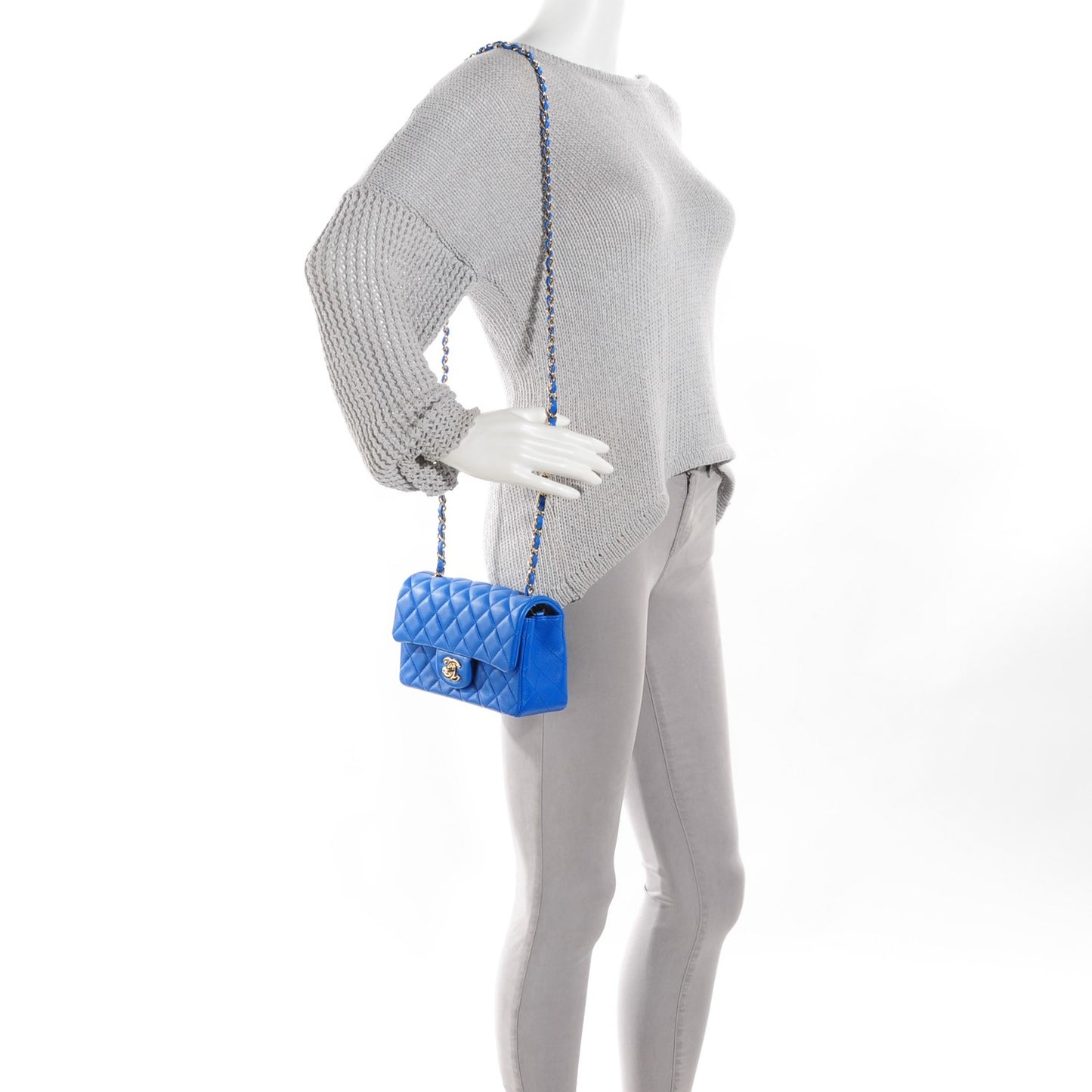 Lambskin Quilted Mini Rectangular Flap Blue