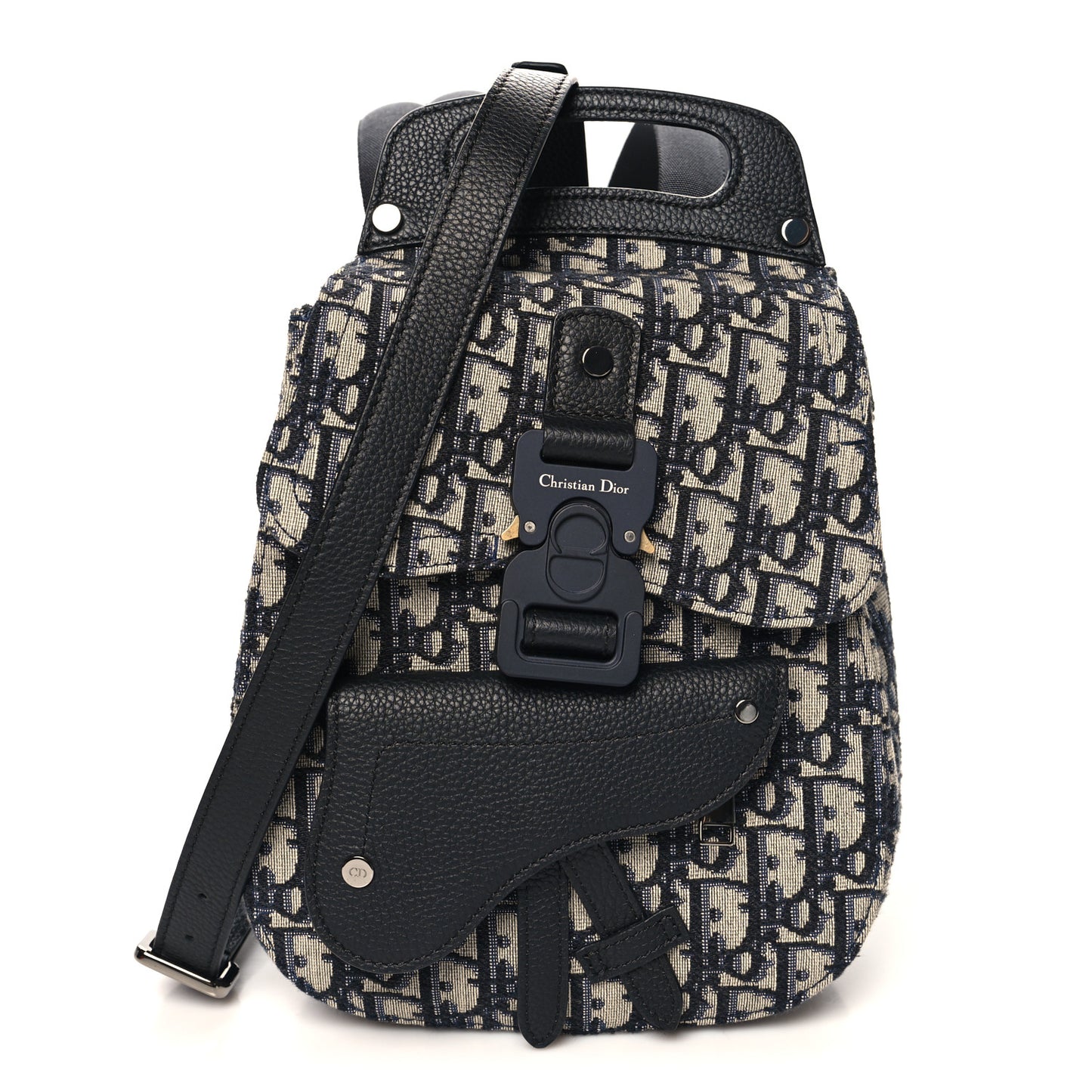 Grained Calfskin Oblique Mini Gallop Sling Bag Blue Black