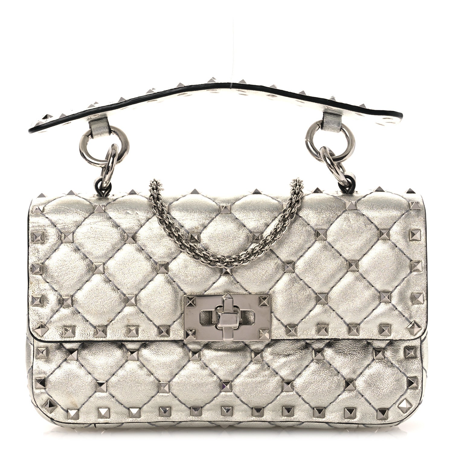 Valentino Garavani Metallic Nappa Small Rockstud Spike Shoulder Bag Silver 1 of 13