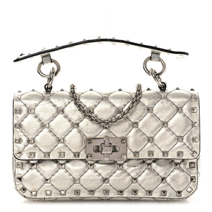 Valentino Garavani Metallic Nappa Small Rockstud Spike Shoulder Bag Silver 1 of 13