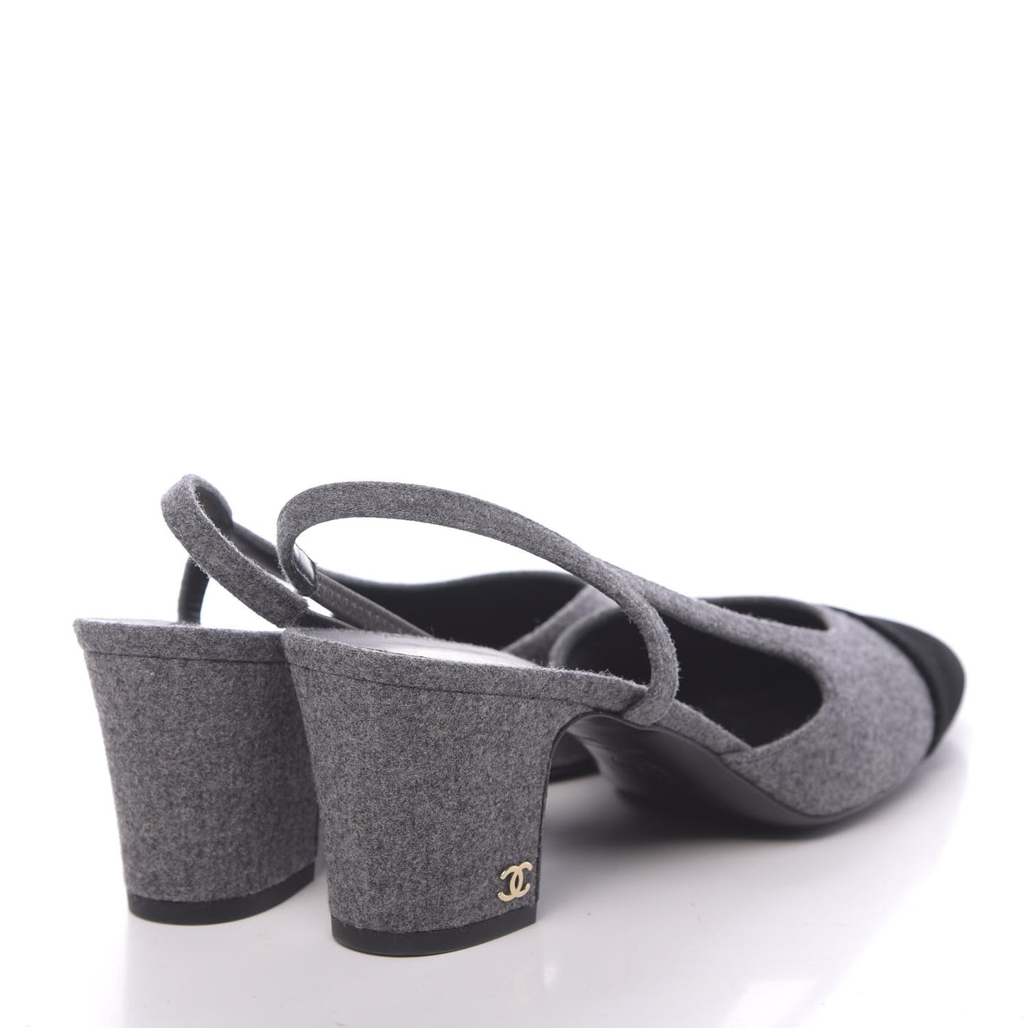 Wool Velvet Cap Toe CC Slingback Pumps 38 Black Grey