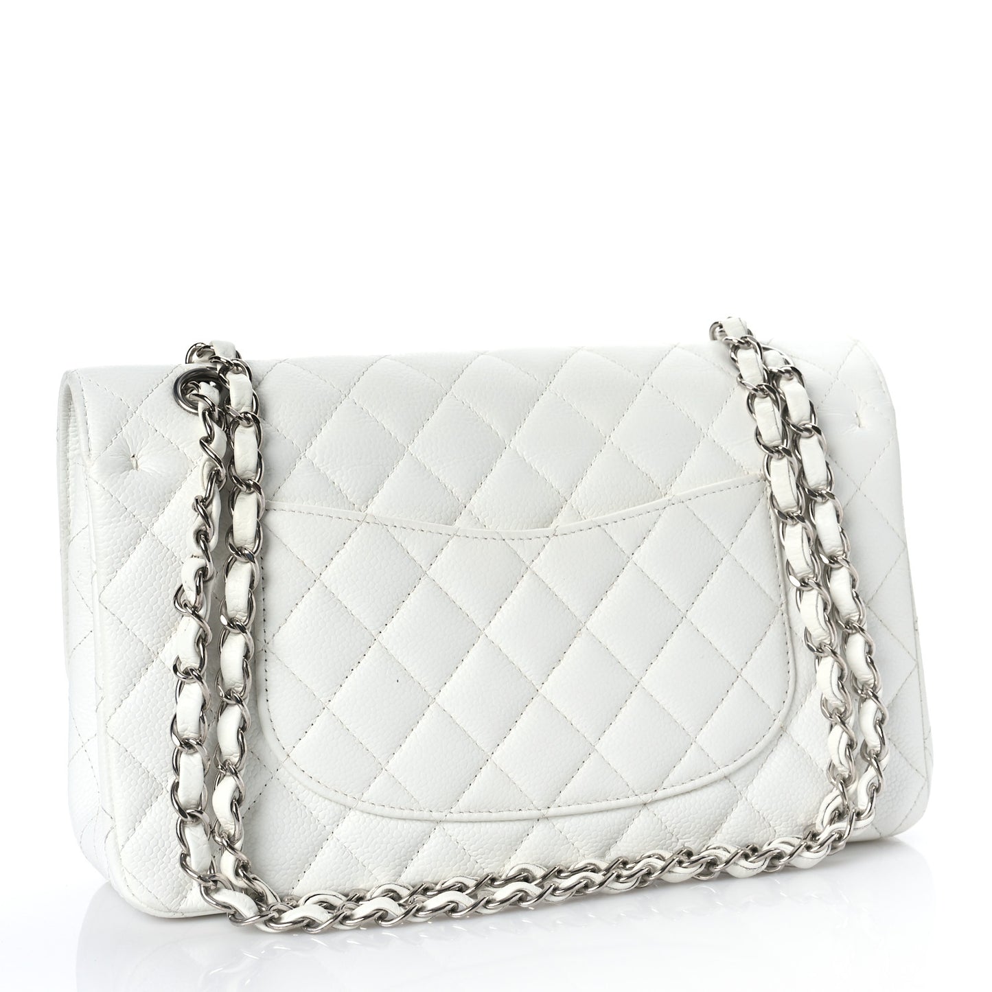 Caviar Quilted Medium Double Flap White