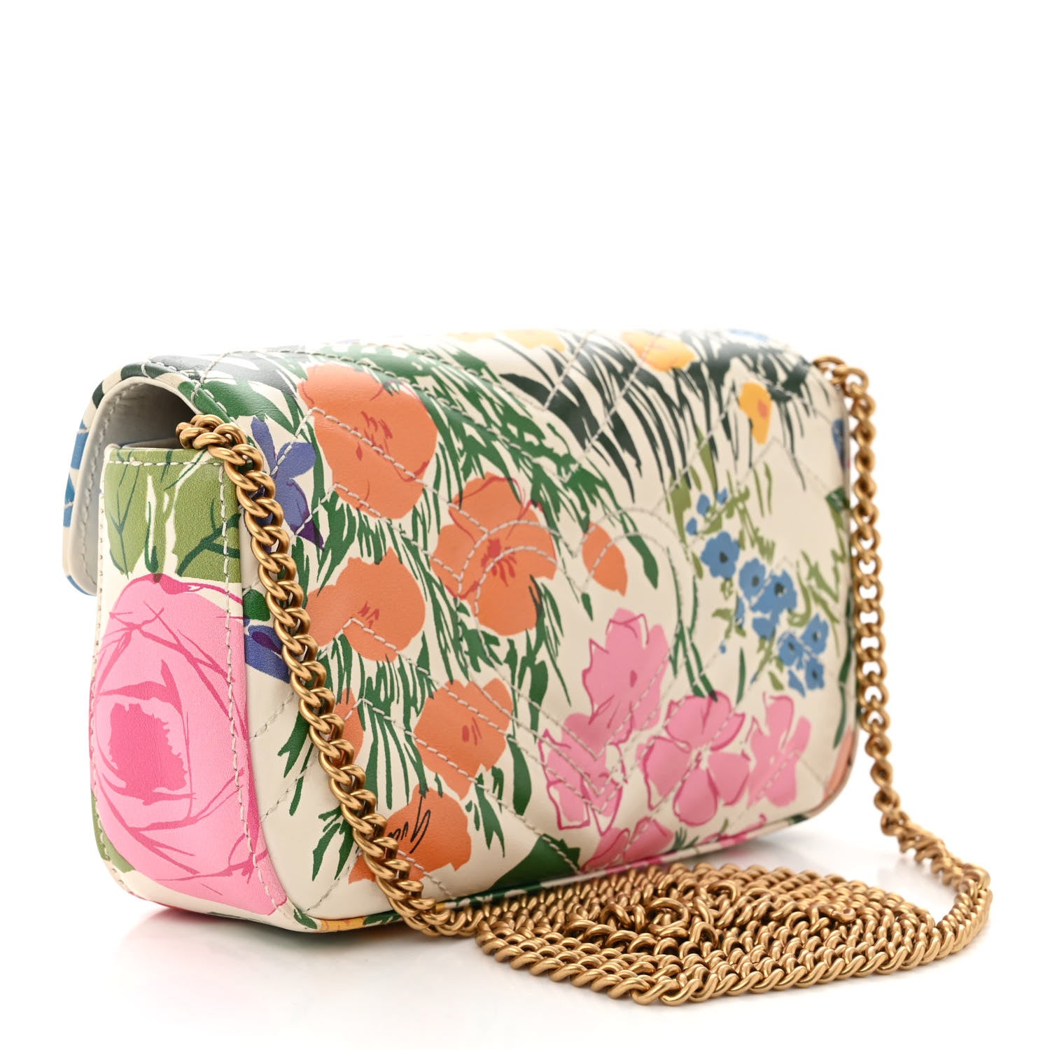 Gucci X KEN SCOTT Calfskin Matelasse Floral Print Super Mini GG Marmont Shoulder Bag Ivory Pink 3 of 10
