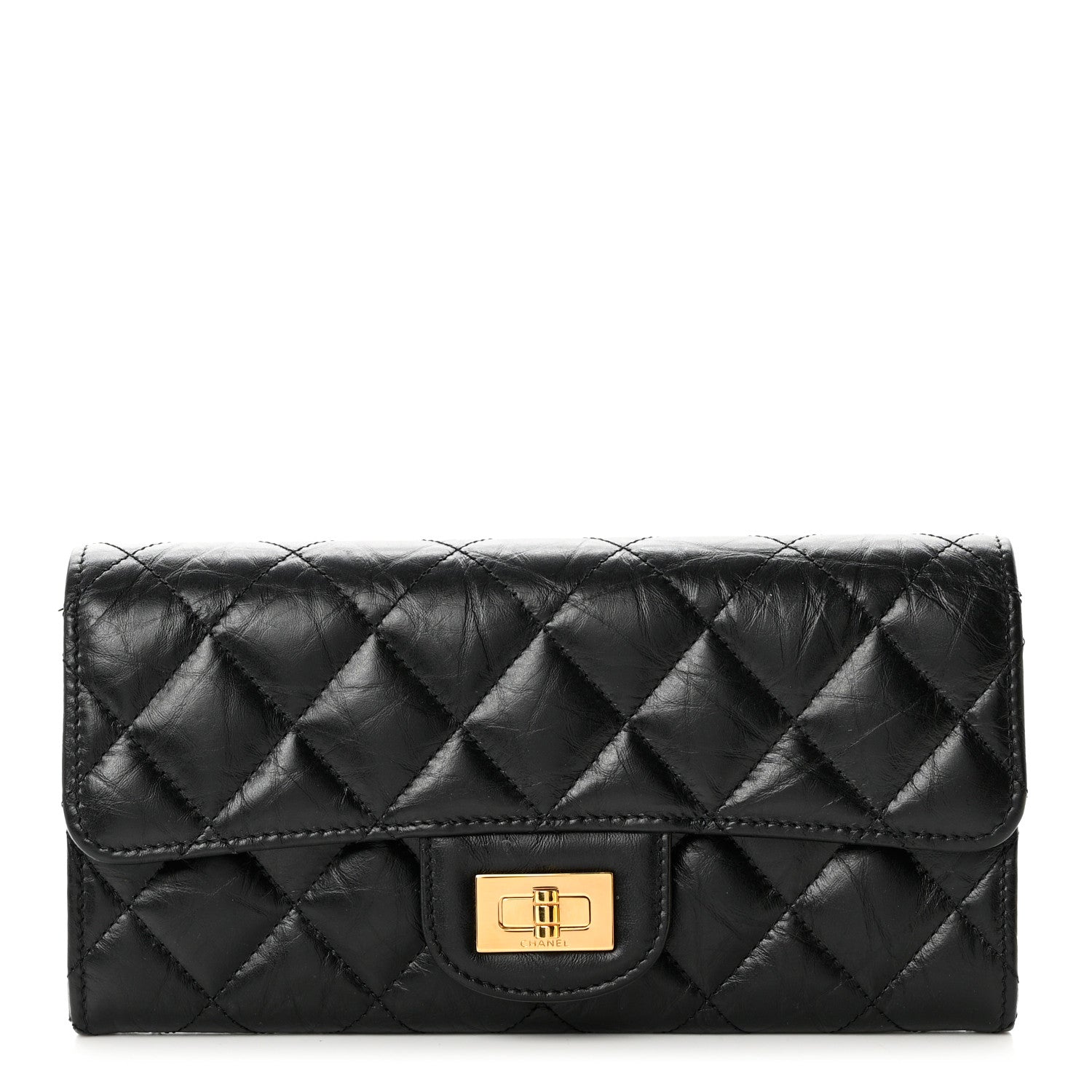 Chanel Crumpled Calfskin Quilted Large Reissue Gusset Flap Wallet Black 1 of 9