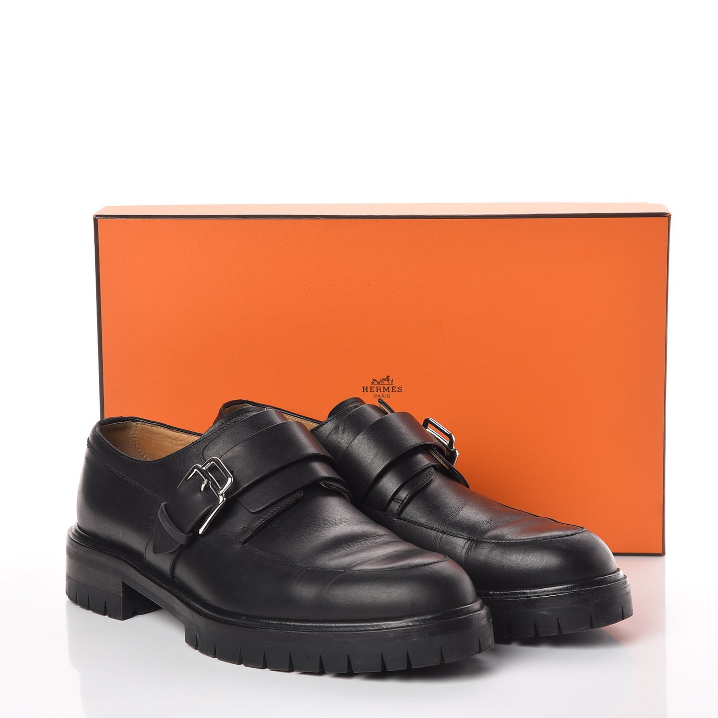 Calfskin Mens Buckle Loafers 42.5 Black