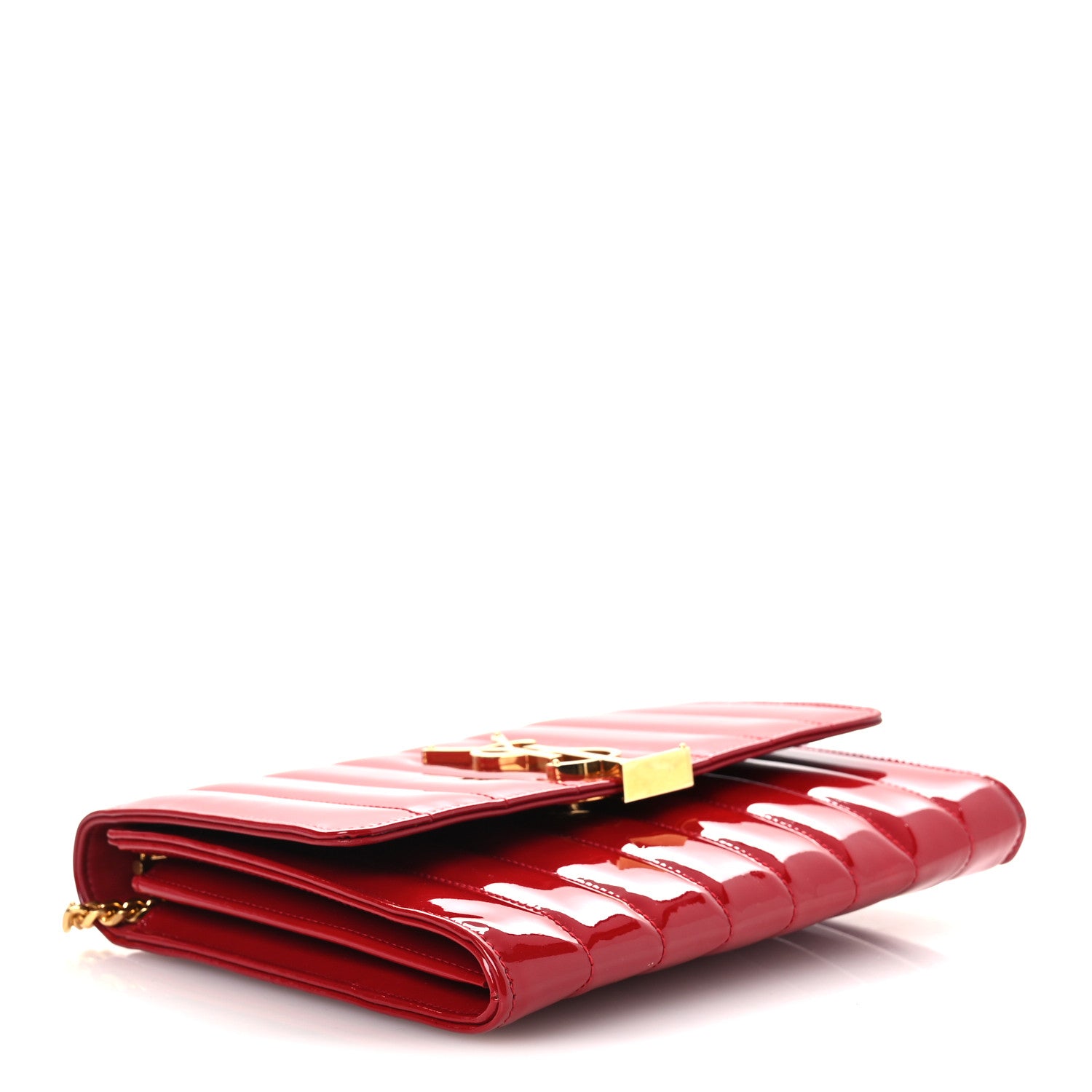 Saint Laurent Patent Calfskin Matelasse Vicky Chain Wallet Rouge Eros 4 of 10